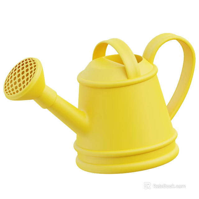 Yellow Plastic Watering Can Decorative Ornament With Two Handles And Grid Spout 3d model 