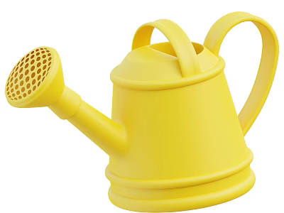 Yellow Plastic Watering Can Decorative Ornament With Two Handles And Grid Spout 3d model