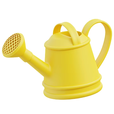 Yellow Plastic Watering Can Decorative Ornament With Two Handles And Grid Spout 3d model