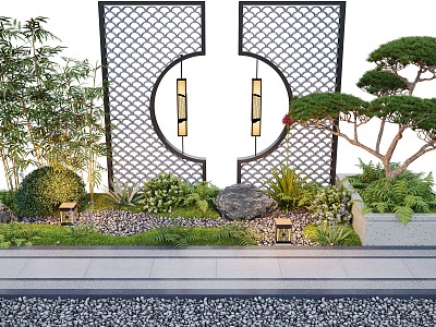 New Chinese Courtyard Landscape Wall Pine Landscape Plants model