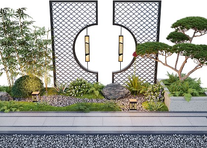 New Chinese Courtyard Landscape Wall Pine Landscape Plants 3d model