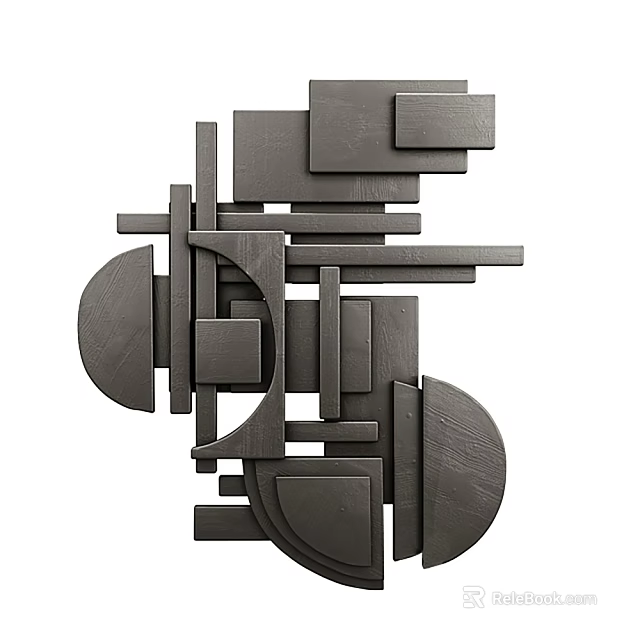 Modern 3D Wall Decor Featuring Dark Gray Geometric Shapes 3d model 