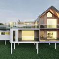 Modern Detached House Design With Large Windows Wooden Accents And Green Lawn