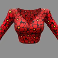 Fashionable Red Floral Print Long Sleeve V Neck Crop Top With Yellow Flower Centers