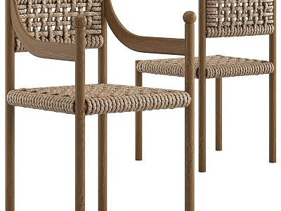 Two Brown Woven Leisure Chairs With Wooden Frame And Modern Design 3d model