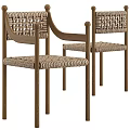 Two Brown Woven Leisure Chairs With Wooden Frame And Modern Design