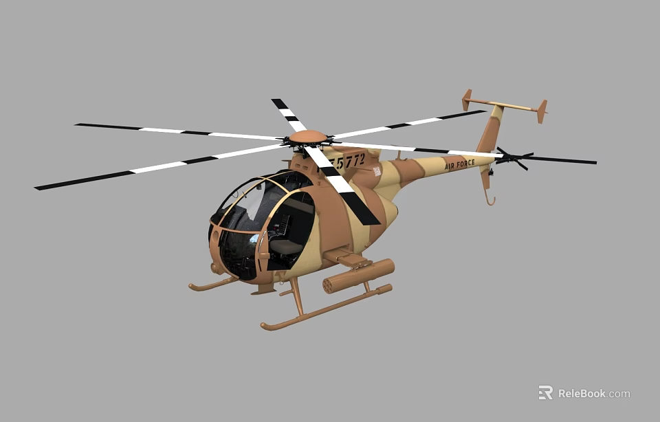 Brown And Beige Helicopter Model With Twin Rotor Transparent Cockpit Design 3d model 