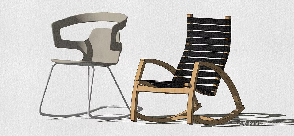 Modern Wooden Lounge Chair With Black Woven Seat And Rocking Design 3d model 