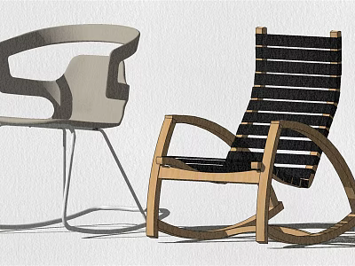 Modern Wooden Lounge Chair With Black Woven Seat And Rocking Design 3d model