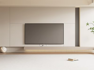 Modern TV Wall Design With Built-in TV Light-colored Cabinets LED Strip And Green Plant 3d model