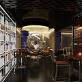 Modern Bar Interior With Open Wine Racks Stylish Lighting Black Flooring And White Frames