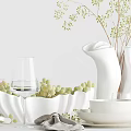 Dinnerware Set with Bowls Plates Wine Glasses Chopsticks Napkins and Candles for Dining Table