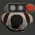 Stylized 3D Cartoon Character With White Outfit Brown Suspenders Goggles And Red Device