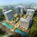 Modern High Rise Office Buildings Featuring Sleek Architectural Design Green Spaces And Urban Roads