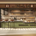 Modern Café Interior Featuring Ordering Table Bar Stools and Coffee Product Shelves 3d model