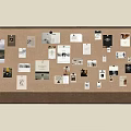 Corkboard With Various Pinned Papers Photos Notes And Cards On Wall 3d model