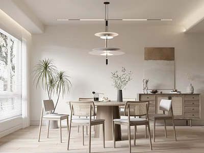 Modern Dining Room Interior With Round Table Chairs Pendant Light And Plants 3d model