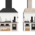 Modern Kitchen Appliances With Chimney Design Stove Oven Firewood Storage And Black Pot