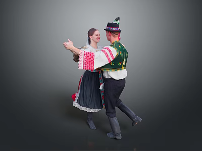 Woman Wearing Traditional Folk Costume Dancing With Partner In Cultural Event 3d model