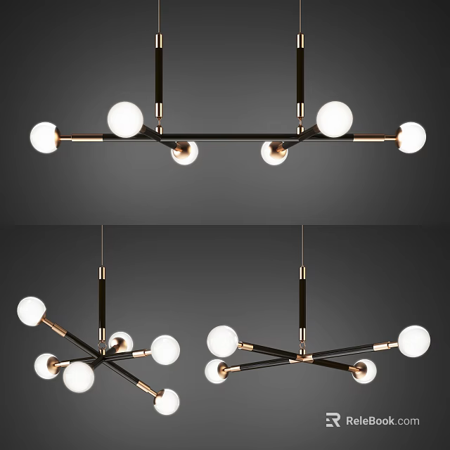 Modern Chandelier Design with Multiple Globe Lights Black and Gold Metal Frame Hanging 3d model 