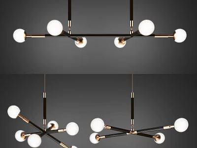 Modern Chandelier Design with Multiple Globe Lights Black and Gold Metal Frame Hanging 3d model
