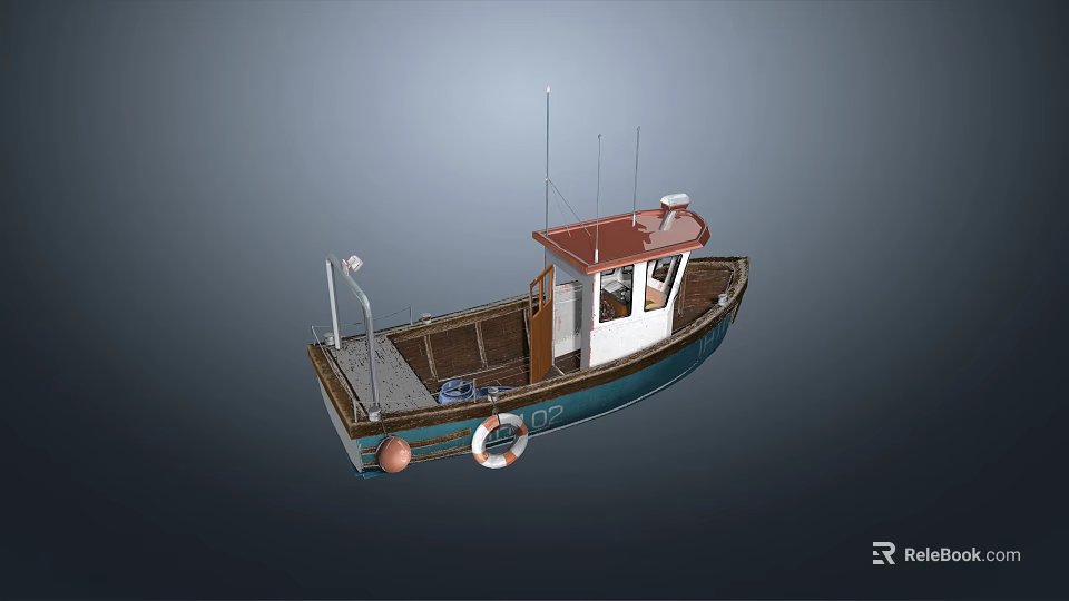 Classic Wooden Sailing Boat With Red Cabin Roof White Hull Antennas And Lifebuoy 3d model 