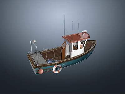 Classic Wooden Sailing Boat With Red Cabin Roof White Hull Antennas And Lifebuoy 3d model