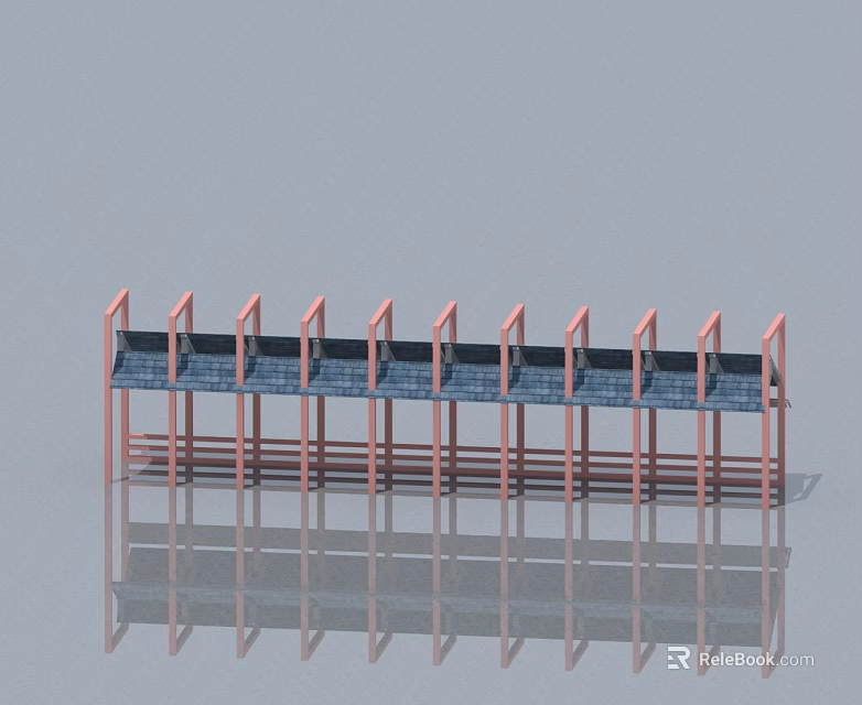Multiple Swing Doors With Pink Frames And Blue Panels Arranged In A Row 3d model 