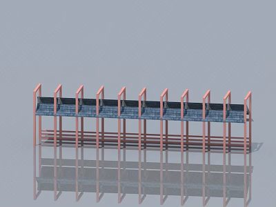 Multiple Swing Doors With Pink Frames And Blue Panels Arranged In A Row 3d model