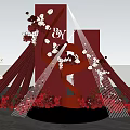 Red Themed Wedding Stage Decor With Musical Note And White Red Flowers