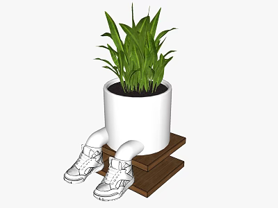 Bonsai Potted Plant With Green Leaves In White Pot On Wooden Two Tier Stand 3d model