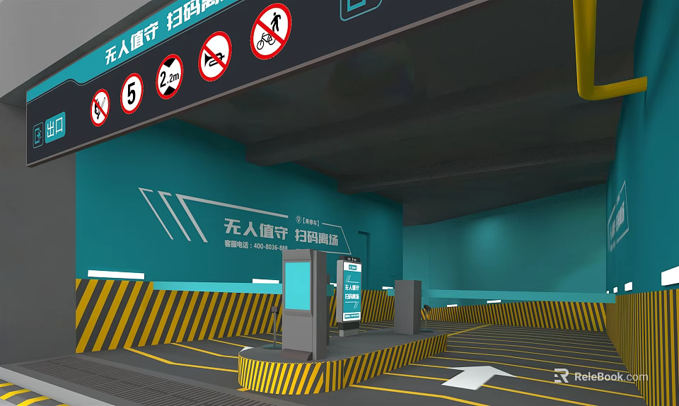 Unmanned Road Facilities Featuring Scan Code Access Traffic Signs Speed Limit And No Pedestrians 3d model 