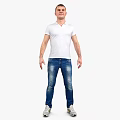 Man Wearing White Polo Shirt And Blue Jeans In Standing Position 3d model