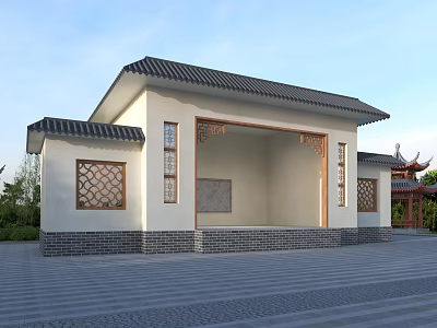 Ancient Chinese Architecture With White Walls Grey Tiled Roof And Carved Windows 3d model