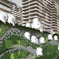 Lush Green Plant Wall Design On Modern High Rise Building Exterior With Geometric Structure