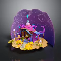 Cute Cartoon Magical Cottage Scene With Purple Spiral Decor Steps And Yellow Flowers