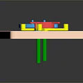 Industrial Mechanical Components On Square Base With Blue Red And Yellow Parts