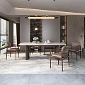 Modern Restaurant Home Dining Table and Chair Combination 3d model