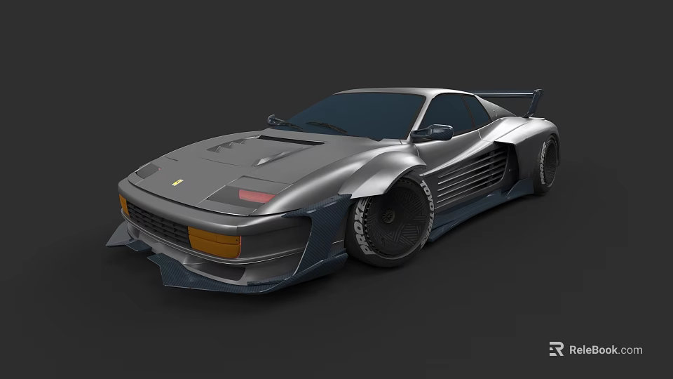 Silver Modified Sports Car With Streamlined Body Wide Tires And Rear Spoiler 3d model 
