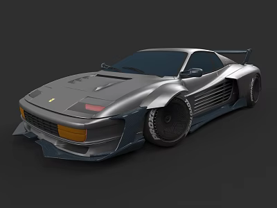 Silver Modified Sports Car With Streamlined Body Wide Tires And Rear Spoiler 3d model