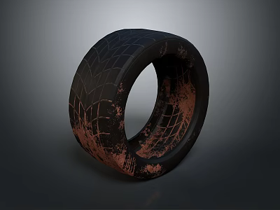 Old Worn Rusted Tire With Detailed Tread Pattern On Dark Background 3d model