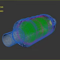 Silver Metal Catalytic Converter With Yellow Honeycomb Structure And Exhaust Pipe