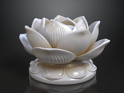 Elegant White Lotus Shaped Decorative Ornament Set with Petals and Base 3d model
