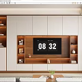 Modern TV Wall Unit Design With Wooden White Finish Open Shelves And Decorative Items