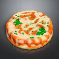 Colorful Round Dessert With Orange Stripes Parsley Chopped Green Onions And White Sauce