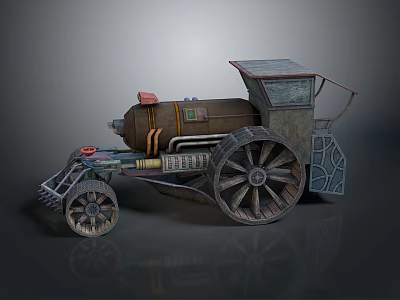 Vintage Steam Powered Vehicle With Large Wooden Wheels And Metal Structure 3d model