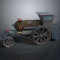 Vintage Steam Powered Vehicle With Large Wooden Wheels And Metal Structure