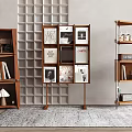 Stylish Wooden Bookshelves with Books Magazines and Decorations in Minimalist Living Space