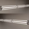 Sleek Modern Suspended Elongated Chandelier With Metal Frame And White Strip Lights