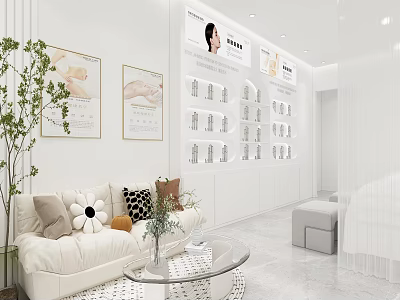 Beauty Hair Salon Modern Interior Design With Comfortable Sofa Green Plants And Product 3d model